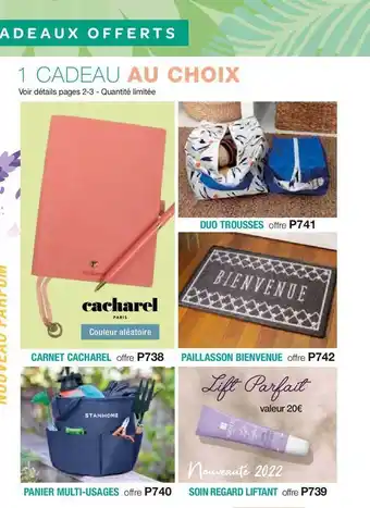Stanhome Carnet cacharel, panier multi-usages, duo trousses, paillasson bienvenue, soin regard liftant offre