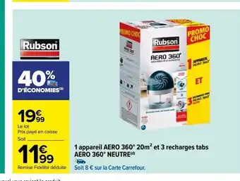 Carrefour 1 appareil aero 360° 20m2 et 3 recharges tabs aero 360° neutre(d) offre