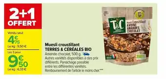 Carrefour Muesli croustillant terres & céréales bio offre