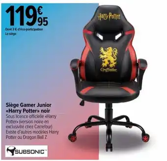 Carrefour Siège gamer junior harry potter noir subsonic offre