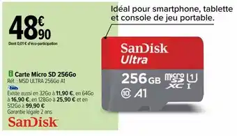 Carrefour Carte micro sd 256go sandisk offre