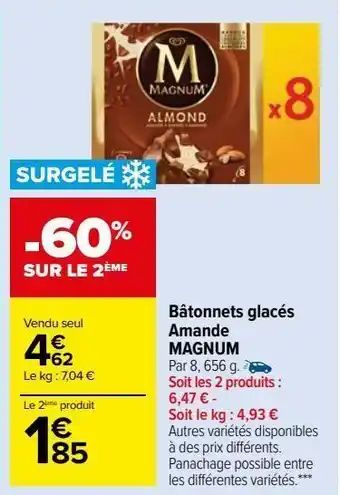 Carrefour Market Bâtonnets glacés amande magnum offre