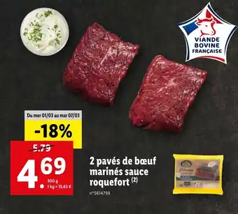 Lidl 2 Pavés de Bœuf Marinés Sauce Roquefort offre