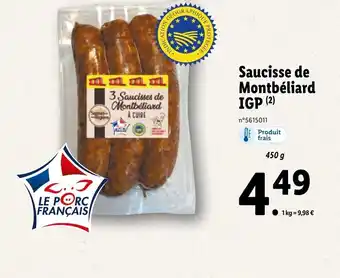 Lidl Saucisse De Montebéliard IGP offre