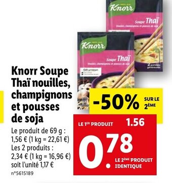 Lidl Knorr Soupe Thaï Nouilles, Champignons et Pousses de soja offre