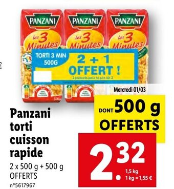 Lidl Panzani Torti Cuisson Rapide offre