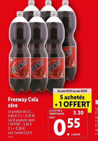 Lidl Freeway Cola Zéro offre
