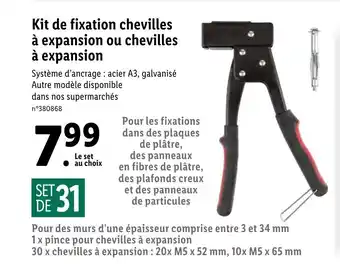 Lidl Kit de Fixation Chevilles à Expansion ou Chevilles à Expansion offre