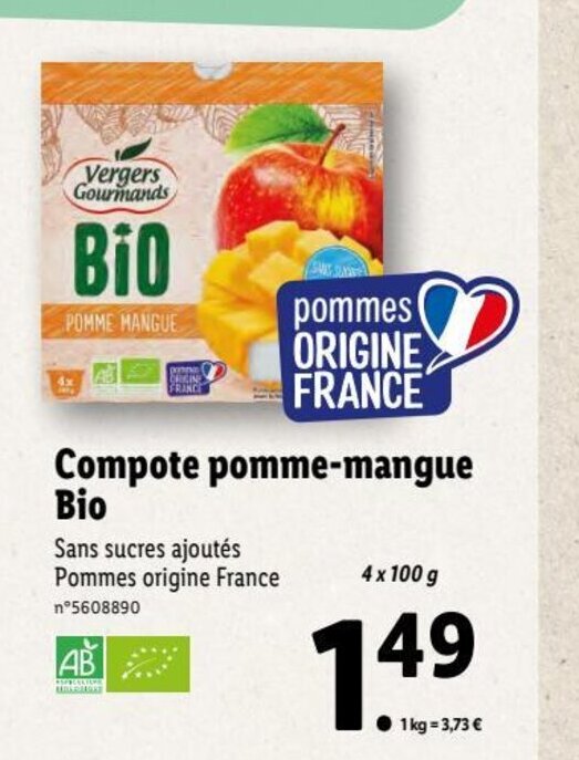 Promo Compote PommeMangue Bio chez Lidl