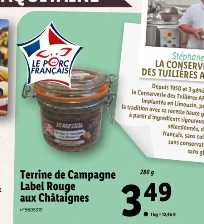 Promo Terrine de Campagne Label Rouge aux Châtaignes chez Lidl