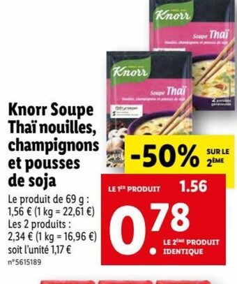 Lidl Knorr Soupe Thaï Nouilles, Champignons et Pousses de soja offre