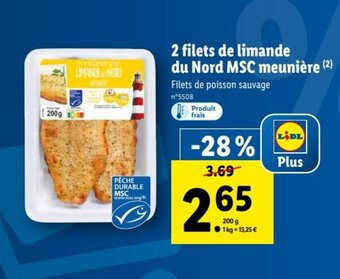 Lidl 2 Filets de Limande du Nord MSC Meunière offre