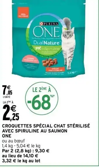 Intermarché Croquettes Spécial Chat Stérilisé Avec Spiruline au Saumon One offre
