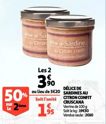 Auchan Délice De Sardines Au Citron Confit Cruscana offre