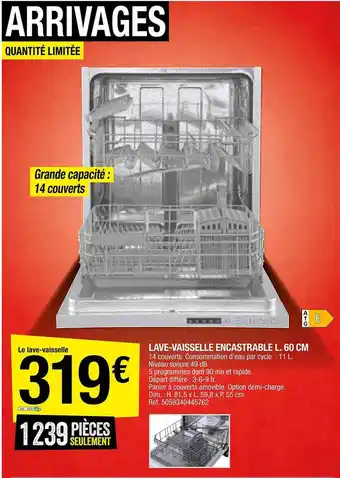 Brico Dépôt Lave-vaisselle encastrable l. 60 cm offre