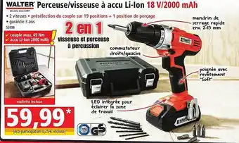 Norma Perceuse - viseuse à accu li-ion 18 v-2000 mah walter offre