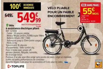 Carrefour Vélo à assistance électrique pliant toplife offre