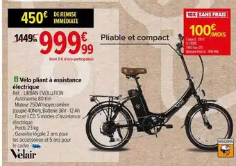 Carrefour Vélo pliant à assistance électrique v'elair offre
