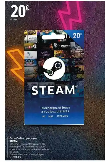 Carrefour Carte cadeau prépayée steam offre