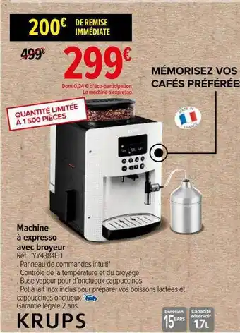 Carrefour Machine à expresso avec broyeur krups offre