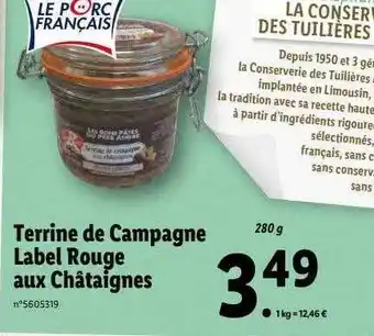 Lidl Terrine de campagne label rouge aux châtaignes offre