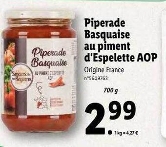 Lidl Piperade basquaise au piment d'espelette aop offre