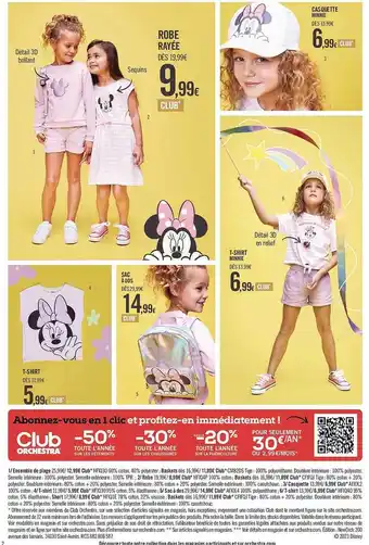 Orchestra Robe rayée, casquette minnie, t-shirt, sac à dos offre