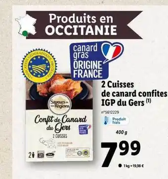 Lidl 2 cuisses de canard confites igp du gers offre