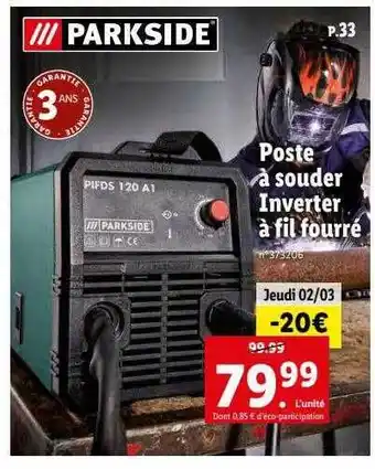 Lidl Poste à souder inverter à fil fourré parkside offre