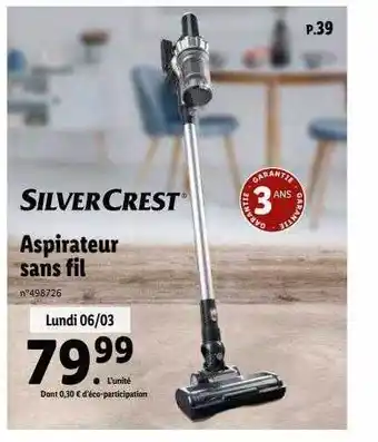 Lidl Aspirateur sans fil silver crest offre
