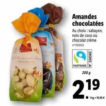 Lidl Amandes chocolatées favorina offre