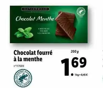 Lidl Chocolat fourré à la menthe offre