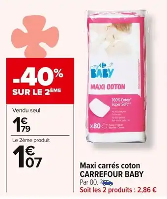 Carrefour Market Maxi carrés coton CARREFOUR BABY offre