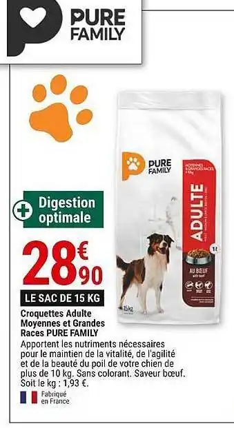 Gamm vert Croquettes adulte moyenne et grandes races pure family offre
