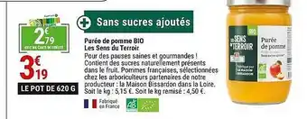 Gamm vert Purée de pomme bio les sens du terroir offre