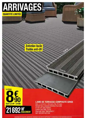 Brico Dépôt Lame de Terrasse Composite Grise offre