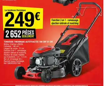Brico Dépôt Tondeuse Thermique Autotractee 190cm offre