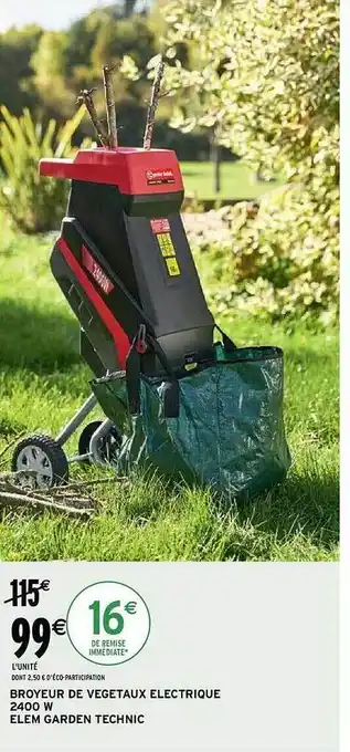 Broyeur de végétaux électrique 2400 w elem garden technic