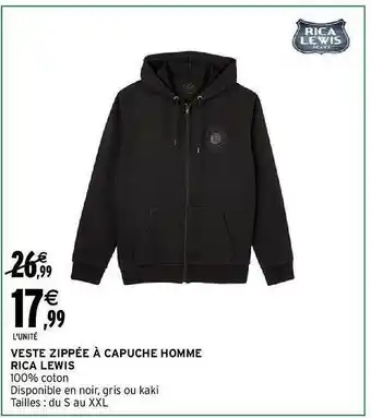 Veste zippée à capuche homme rica lewis