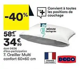 BUT Oreiller multi confort 60 x 60 cm dodo offre