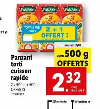 Lidl Panzani torti cuisson rapide offre