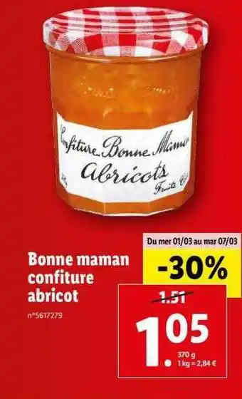 Lidl Bonne maman confiture abricot offre