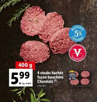 Lidl 4 steaks hachés façon bouchère charolais offre