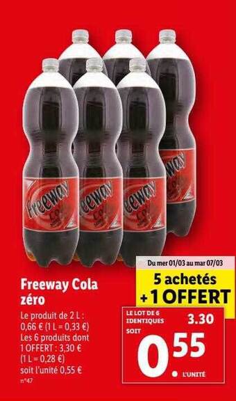 Lidl Freeway cola zéro offre