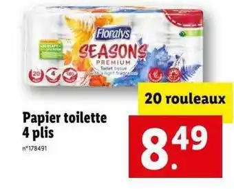 Lidl Papier toilette 4 plis floralys offre