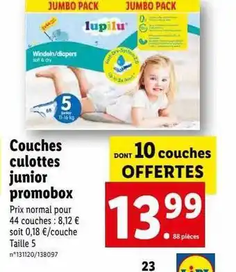 Lidl Couches culottes junior promobox lupilu offre
