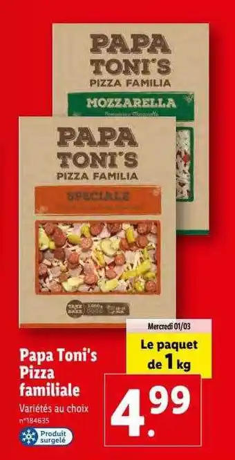Lidl Papa toni's pizza familiale offre