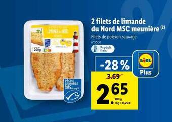 Lidl 2 filets de limande du nord msc meunière offre