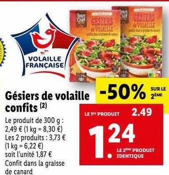 Lidl Gésiers de volaille confits offre