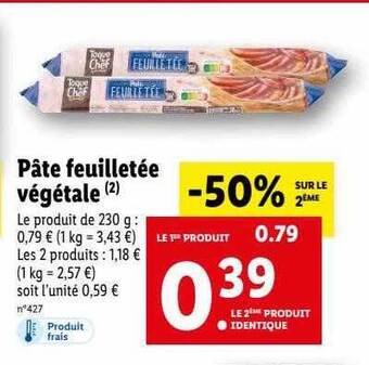 Lidl Pâte feuilletée végétale offre